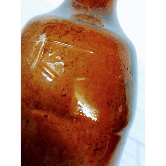 Vintage Brown Barrel Bottle 5.5" Steinie‎ Embossed Symbol Rustic Barn Find - Picture 3 of 11